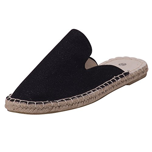 Japanwelt Damen Glitzer Espadrilles Canvas Pantoffeln Schwarz - Flache Slipper Sommerschuhe Clogs Größe 39 von Japanwelt