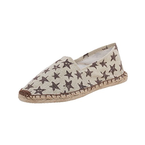 Japanwelt Espadrilles Canvas Damen und Herren Sterne Muster Braun-Beige Sommerlatschen Slipper Größe 37 von Japanwelt