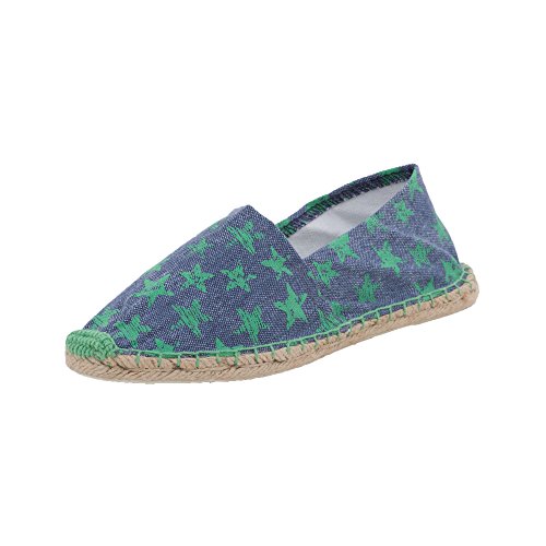 Japanwelt Espadrilles Canvas Damen und Herren Sterne Muster Grün-Blau Sommerlatschen Slipper Größe 41 von Japanwelt