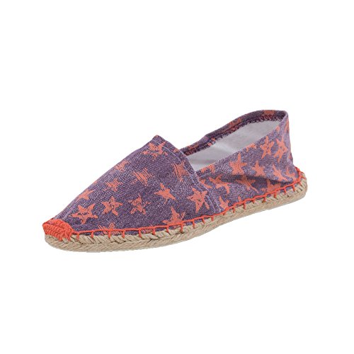 Japanwelt Espadrilles Canvas Damen und Herren Sterne Muster Orange-Lila Sommerlatschen Slipper Größe 40 von Japanwelt