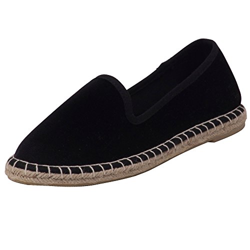 Japanwelt Espadrilles Samtschuhe Damen Pantoffeln - Samt Slipper Sommerschuhe Schwarz Beige Größe 41 von Japanwelt