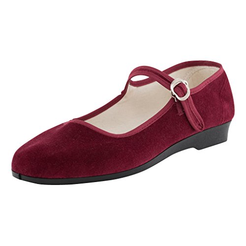 Japanwelt China Samtschuhe Damen Bordeaux Größe 34 EU - offene Trachtenschuhe mit Riemchen und Absatz von Japanwelt