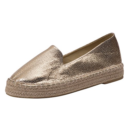 Japanwelt Plateau Espadrilles Damen Glitzer Gold Größe 37 - Sommer Leinenschuhe Slipper mit Plateausohle von Japanwelt