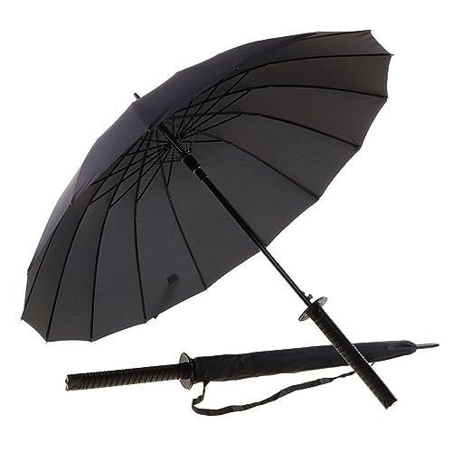 Japanwelt Samurai Regenschirm I groß schwarz, Katana-Regenschirm japanischer-Regenschirm mit Samuraischwert, Anime Japan Schirm mit Gurt, für Erwachsene & Kinder, 100 cm Durchmesser von Japanwelt
