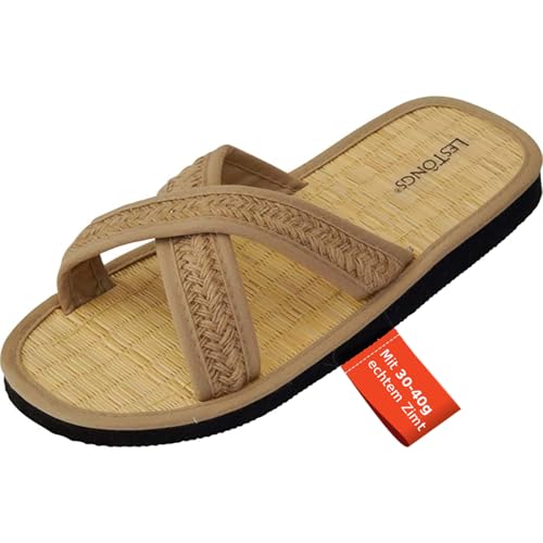 Japanwelt Zimtlatschen Les Tongs Juncus-X Plaits Taupe - vegane & Gesunde Zimtsohle - Offene Zimtsandalen Größe 39/40 von Japanwelt