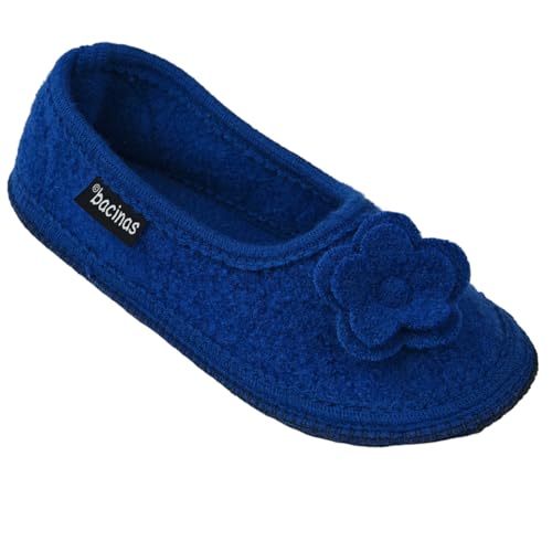 Japanwelt bacinas Hausballerinas Damen Dunkel-Blau - warme Ballerina Filz-Hausschuhe Schurwolle Wollwalk Filzsohle Größe 42 von Japanwelt