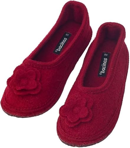 Japanwelt bacinas Hausballerinas Damen Dunkel-Rot - warme Ballerina Filz-Hausschuhe Schurwolle Wollwalk Filzsohle Größe 40 von Japanwelt