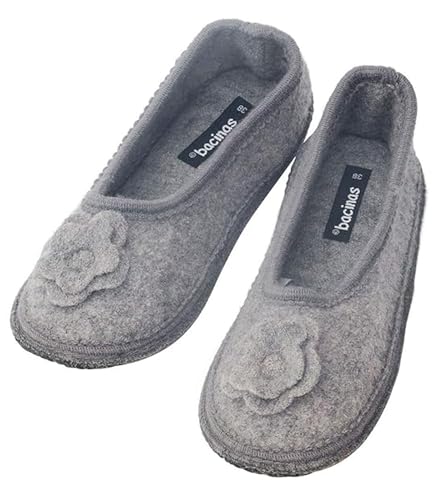 Japanwelt bacinas Hausballerinas Damen Grau - warme Ballerina Filz-Hausschuhe Schurwolle Wollwalk Filzsohle Größe 38 von Japanwelt