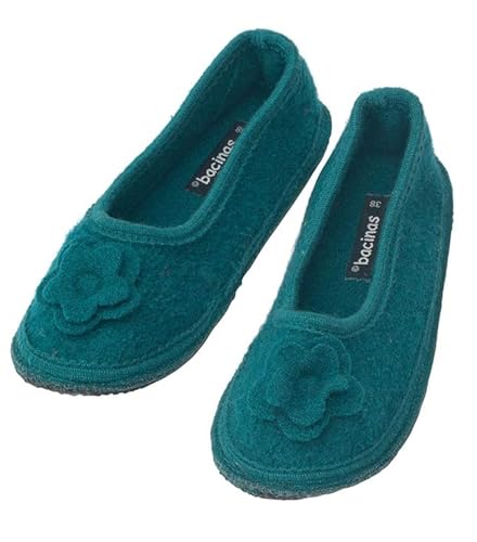Japanwelt bacinas Hausballerinas Damen Kadmium-Grün - warme Ballerina Filz-Hausschuhe Schurwolle Wollwalk Filzsohle Größe 42 von Japanwelt