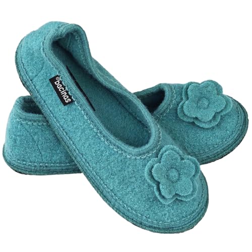 Japanwelt bacinas Hausballerinas Damen Türkis - warme Ballerina Filz-Hausschuhe Schurwolle Wollwalk Filzsohle Größe 38 von Japanwelt