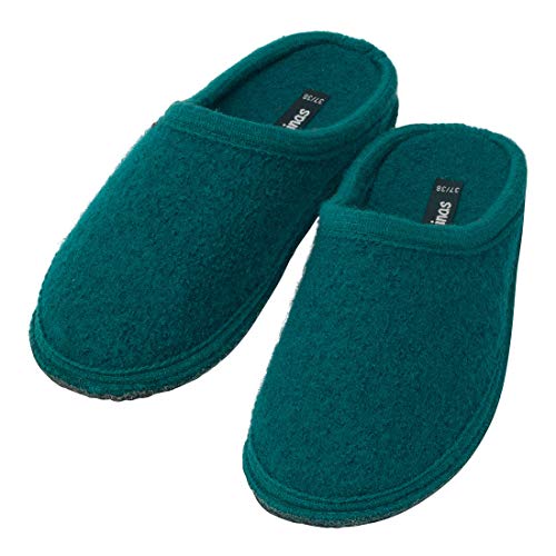 Warme Hausschuhe Damen - Filzpantoffeln aus Schafswolle Flache Slipper Pantoffeln Größe 37-42 EU - Winterhausschuhe, 39/40 EU, Kadmiumgrün von Japanwelt