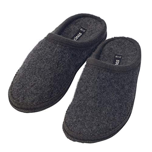 bacinas warme Filz Hausschuhe Damen Anthrazit - Flache Filzpantoffeln Schafswolle Slipper 35/36 von Japanwelt