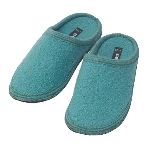bacinas warme Filz Hausschuhe Damen Türkis - Flache Filzpantoffeln Schafswolle Slipper 35/36 von Japanwelt