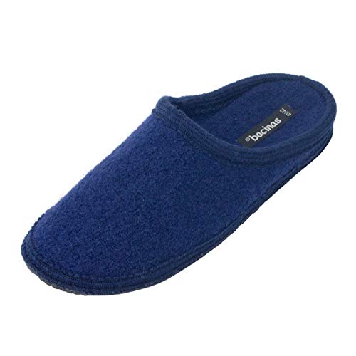 bacinas warme Filz Hausschuhe für Damen Dunkel-Blau - flache Filzpantoffeln Schafswolle Slipper 39/40 von Japanwelt