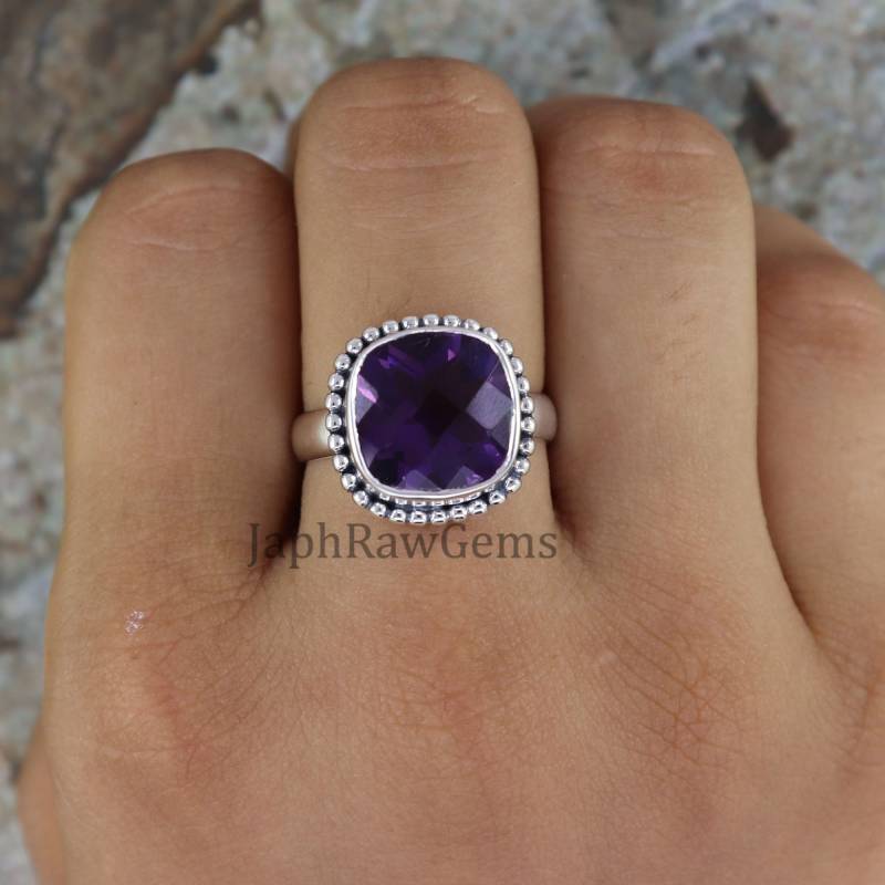 Amethyst Ring, Sterling Silber Boho Statement Ungeschliffener Edelstein Kristallstein Heilstein Ring von JaphRawGems