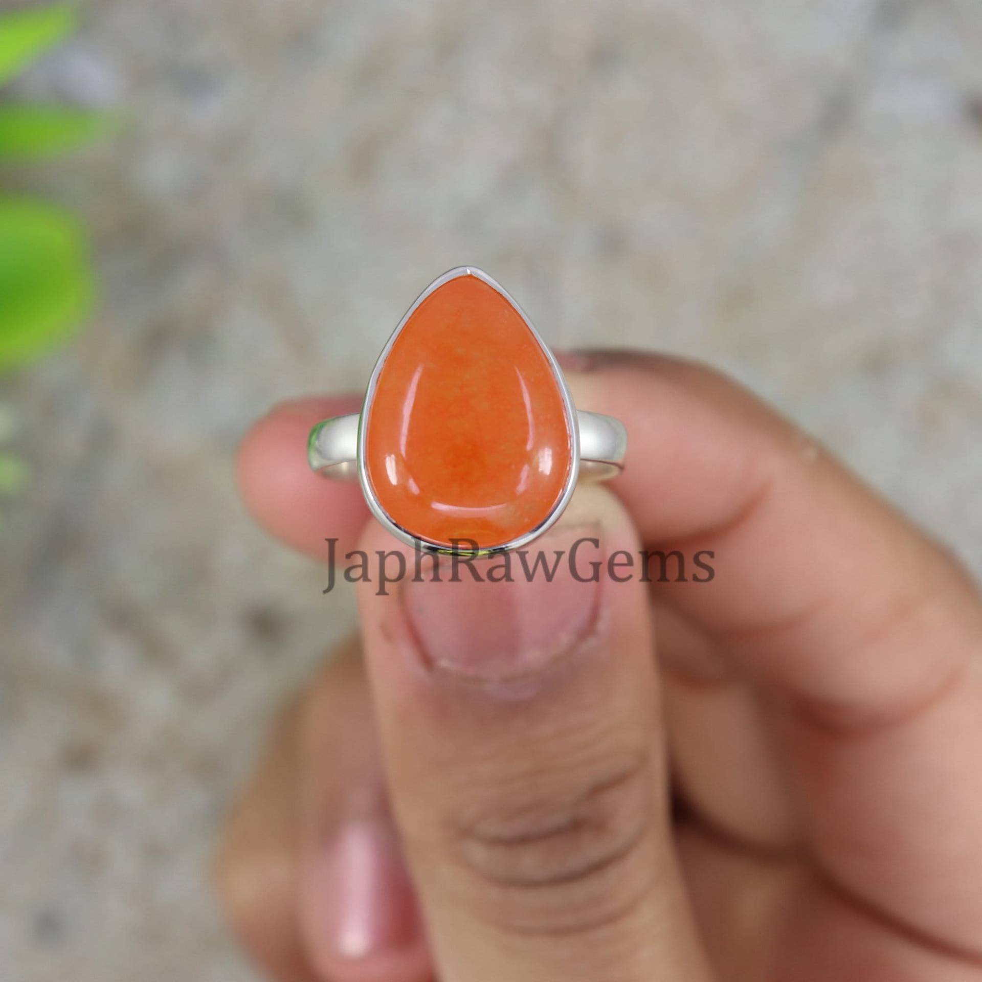 Orange Jade Ring, Handgemachter 925 Sterling Silber Stein Ring Für Frauen, Silberring, Heilstein von JaphRawGems