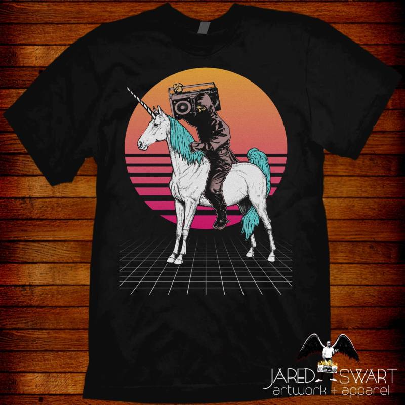 Lustiges Ninja Einhorn T-Shirt Retro 80Er Jahre Stil Baumwoll T-Shirt von JaredSwartArtwork