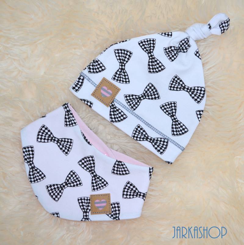 Baby Set Mütze & Halstuch Schleiffen Weiß von Jarkashop