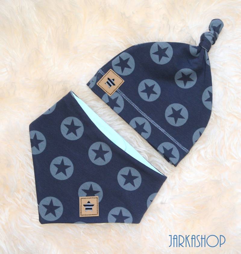 Baby Set Mütze & Halstuch Sterne Grau von Jarkashop