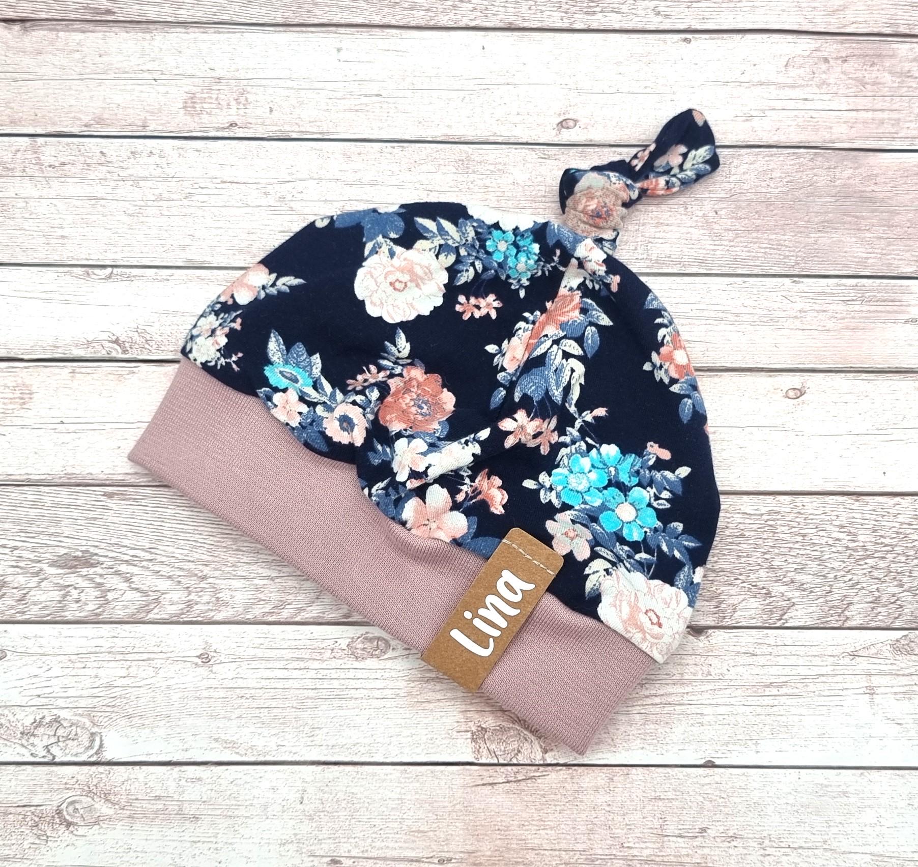 Knotenmütze Mit Bündchen, Mütze Namen "Rosen Rosa-Dunkelblau", Mütze, Babymütze, Kindermütze, Aus Baumwolljersey, Geschenk, Geburt Knotenmütze Mit Bündchen, Mütze Namen "Rosen Rosa-Dunkelblau", Mütze, Babymütze, Kindermütze, Aus Baumwolljersey, Geschenk, Geburt von Jarkashop