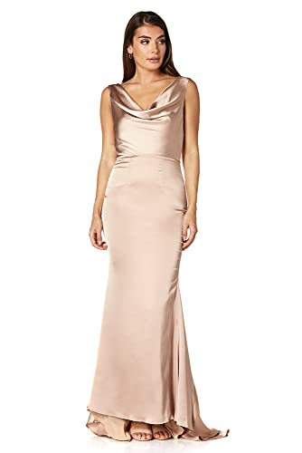 Jarlo London Damen Electra Maxikleid mit Wasserfallfallausschnitt Kleid, Slinky Nude, 32 von Jarlo London