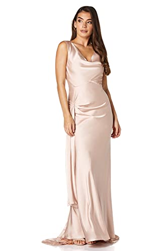 Jarlo London Damen Gabriella, Wasserfallkragen, Fischschwanz, offener Rücken Kleid, Champagner Nude, 36 von Jarlo London