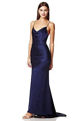 Jarlo London Damen Roxanne Maxikleid mit Wasserfallausschnitt und offenem Rücken Kleid, Navy, 38 von Jarlo London