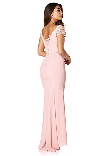 Jarlo London Damen Scarlett Maxikleid mit Knopfrücken und Spitzenärmeln Kleid, Chiffon-Pink, 40 von Jarlo London