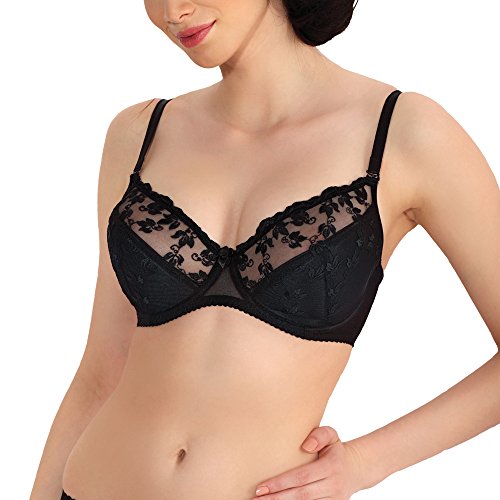 Jarpol 042 Bügel BH Dame Unterwäsche Stickerei Abnehmbar EU, Schwarz,95B von Jarpol
