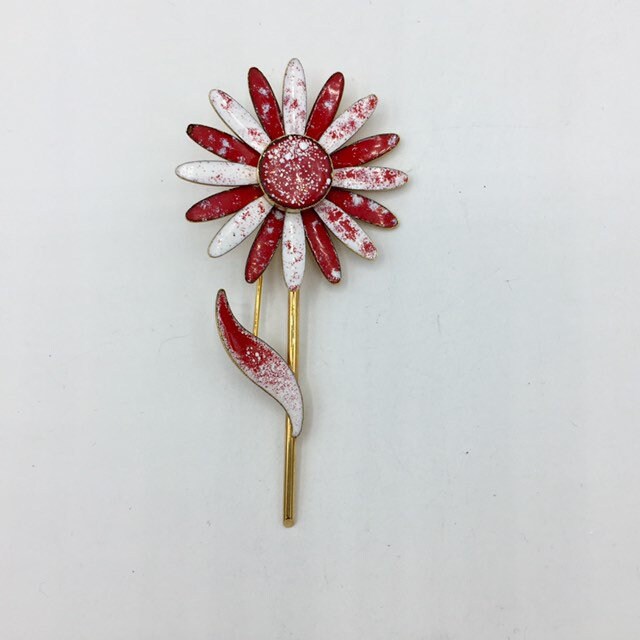Vintage Rot Weiß Gold Ton Blume Emaille Brosche Runde Blütenblätter Stiel Blatt 1970Er Jahre Vintage Rot Weiß Gold Ton Blume Emaille Brosche Runde Blütenblätter Stiel Blatt 1970Er Jahre von JarrahsJewels