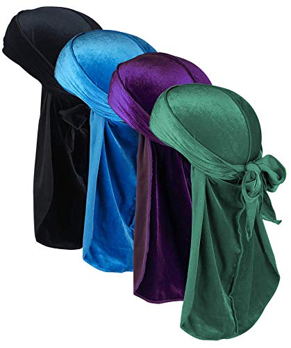 Velvet Durags Herren Wellen 2/4 Paar extra Lange Schwanz Du-Wraps Einheitsgröße von JarseHera
