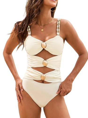 Jarseila 2025 Badeanzug Damen Neckholder Bademode Push up Bauchweg Cut-Out Monokinis mit Ring Metallschnalle Weiß XL Jarseila 2025 Badeanzug Damen Neckholder Bademode Push up Bauchweg Cut-Out Monokinis mit Ring Metallschnalle Weiß XL von Jarseila