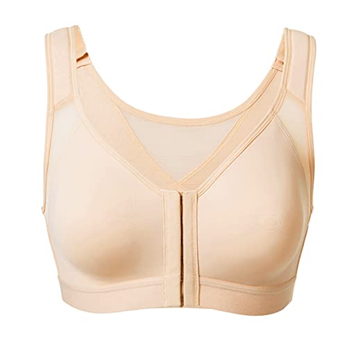 Jarseila BH Damen Vorderverschluss BH Push Up Haltungskorrektur BH Yoga BH Stark Halt Sport Oberteile Bustier Beige L von Jarseila