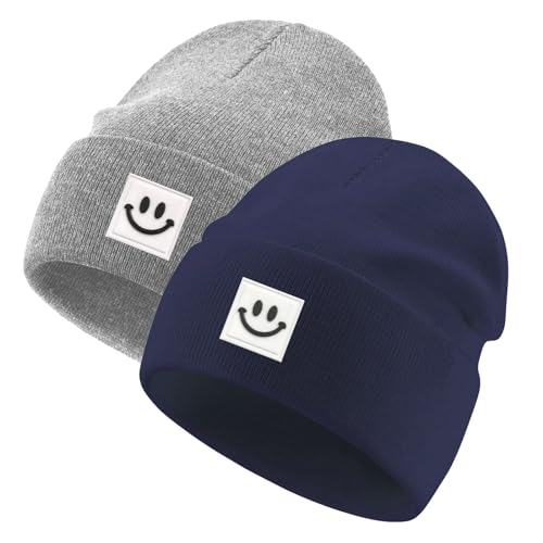 Jarseila Baby Beanie Strickmütze Mädchen Mütze Jungen Wintermütze Kinder Slouch-Beanie Leichte 0-5 Jahre Unisex Baby Zweiteilig Grau & Blau S(0-2 Jahre) von Jarseila