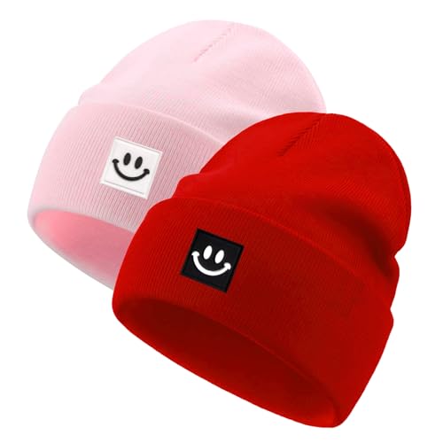 Jarseila Baby Beanie Strickmütze Mädchen Mütze Jungen Wintermütze Kinder Slouch-Beanie Leichte 0-5 Jahre Unisex Baby Zweiteilig Rosa & Rot M(2-5 Jahre) von Jarseila