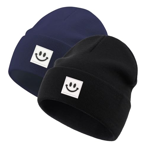 Jarseila Baby Beanie Strickmütze Mädchen Mütze Jungen Wintermütze Kinder Slouch-Beanie Leichte 0-5 Jahre Unisex Baby Zweiteilig Schwarz & Blau S(0-2 Jahre) von Jarseila