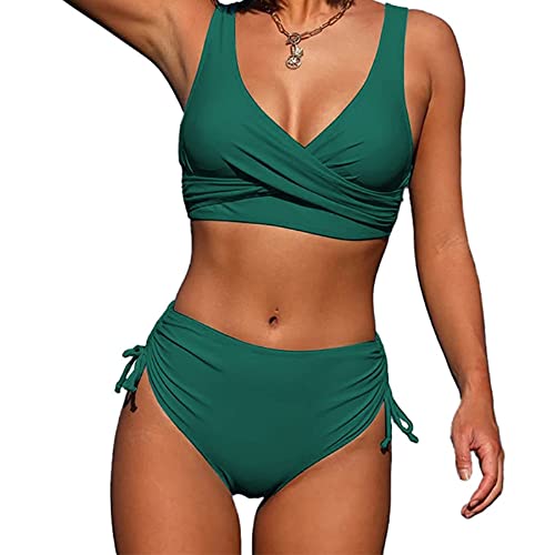 Jarseila Damen Push Up Bikini Set Crossover Bikini Zweiteiler Badeanzug Sexy V Ausschnitt Bikini High Waist Bademode #A-Grün S von Jarseila