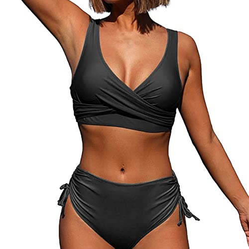 Jarseila Damen Push Up Bikini Set Crossover Bikini Zweiteiler Badeanzug Sexy V Ausschnitt Bikini High Waist Bademode #A-Schwarz L von Jarseila