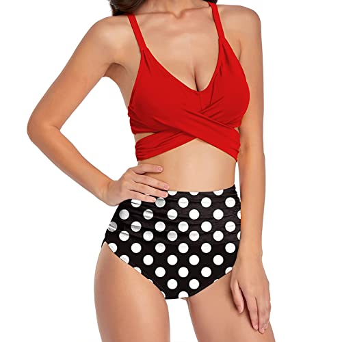 Jarseila Damen Bikini Set Sexy Zweiteiliger Badeanzug Bikini Oberteil Hohe Taille Bikinihose Elegant Push Up Bademode Tropischer-Rot XXL von Jarseila