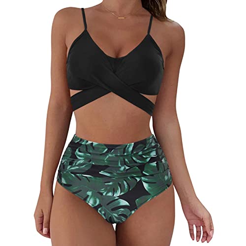 Jarseila Damen Bikini Set Sexy Zweiteiliger Badeanzug Bikini Oberteil Hohe Taille Bikinihose Elegant Push Up Bademode Blätter XL von Jarseila