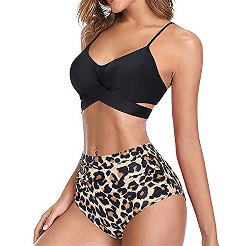 Jarseila Damen Bikini Set Sexy Zweiteiliger Badeanzug Bikini Oberteil Hohe Taille Bikinihose Elegant Push Up Bademode Leopardenmuster L von Jarseila