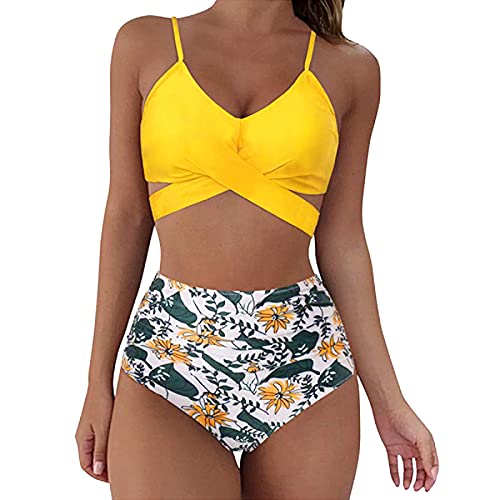 Jarseila Damen Bikini Set Sexy Zweiteiliger Badeanzug Bikini Oberteil Hohe Taille Bikinihose Elegant Push Up Bademode Gelb L von Jarseila