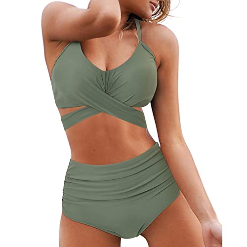 Jarseila Damen Bikini Set Sexy Zweiteiliger Badeanzug Bikini Oberteil Hohe Taille Bikinihose Elegant Push Up Bademode Grün L von Jarseila