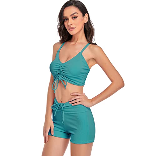 Jarseila Damen Bikini Set Zweiteiliger Badeanzug High Waist Badeshorts Push Up Pads Badeanzug Oberteil Bikinihose Sportlich Bikini, Grün, L von Jarseila