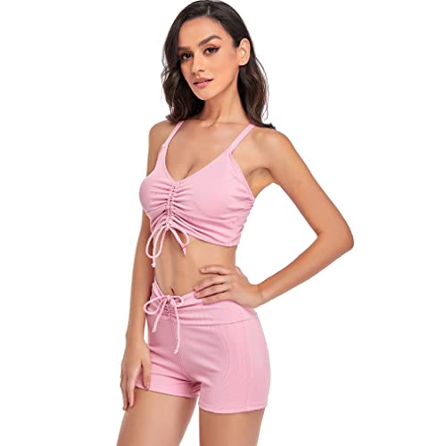 Jarseila Damen Bikini Set Zweiteiliger Badeanzug High Waist Badeshorts Push Up Pads Badeanzug Oberteil Bikinihose Sportlich Bikini, Rosa, L von Jarseila