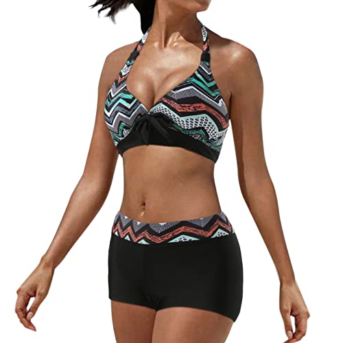 Jarseila Damen Bikini Sets Zweiteiliger Badeanzug Blumenmuster Push Up Bikini Oberteil & High Waist Bikini Hosen 2025 Wellig-Schwarz XXL von Jarseila