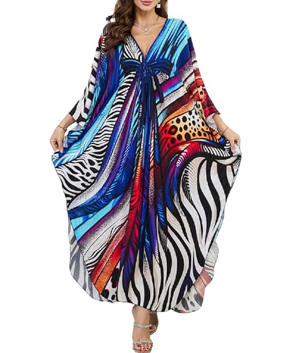 Jarseila Damen Boho Kaftan Strandkleid Maxi Langes Sarong Pareo Vertuschungen Blumenmuster Sommerkleid Strand Bikini Cover Up Beach Dresses #G-Elegante Baumwolle Grün von Jarseila