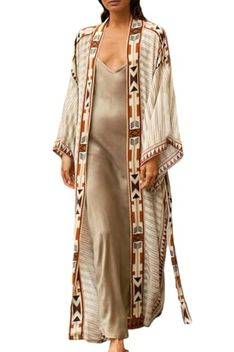 Jarseila Damen Kaftan Boho Kimono Lange Strickjacke Damen Kaftan Strandkleid Übergroßer Bikini Cover Up Geräumige Vertuschungsroben Sommer Beachwear Beige von Jarseila