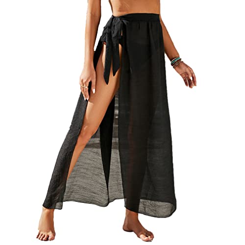 Jarseila Damen Strandkleider Lang Sarong Cover Up Badeanzug Vertuschung Chiffon Wickelröcke 2024 Sommer #A-Schwarz von Jarseila