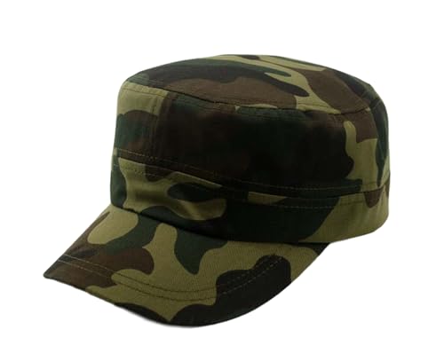 Jarseila Herren Army Flat Top Unisex Multicam Cap Camo Washed Kappen Military Army Kappe Damen Baumwolle, Unifarben, Verstellbar, Dunkelgrün von Jarseila